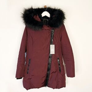NEW Ellabee Burgundy Double Bib Down Parka with Faux Fur Hood